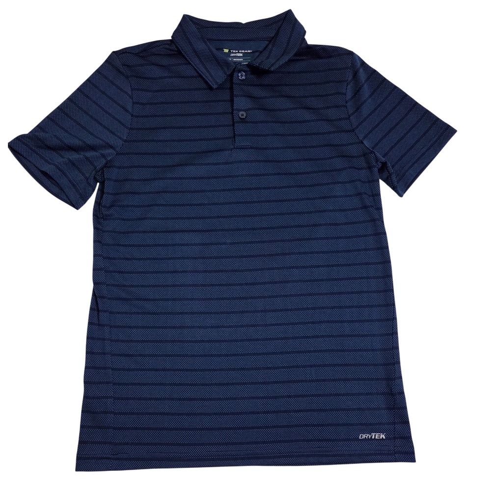Tek Gear Boys DryTek Striped Polo Shirt Navy Blue Teal Size L 14/16 Activewear